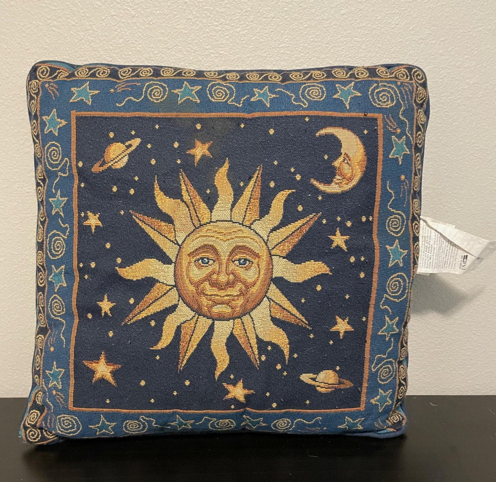 VTG Mohawk Home Celestial Sun Moon Stars Tapestry Throw Pillow 18x18 90s READ